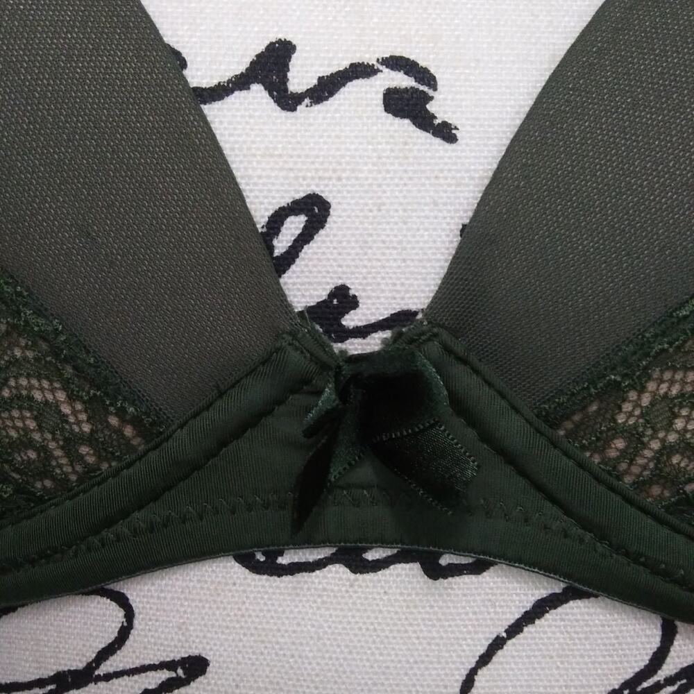 Adore Me Forest Green Nude Push Up Bra Mirianne Size 32C Underwire Padded Lace - Picture 3 of 11
